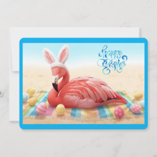 Happy Easter from Florida Flamingo Bunny on Beach Holiday Card