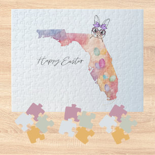 Happy Easter from Florida Pastel Eggs and Bunny Jigsaw Puzzle