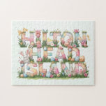 Happy Easter from Hilton Head Island Jigsaw Puzzle<br><div class="desc">Happy Easter Hilton Head Style! The design on this colorful holiday jigsaw puzzle features a whimsical and festive depiction of the text "Hilton Head Island" with each letter beautifully decorated for Easter! Included are pastel-colored Easter eggs, blooming spring flowers, soft ribbons, and playful bunny motifs. The Easter puzzle is a...</div>
