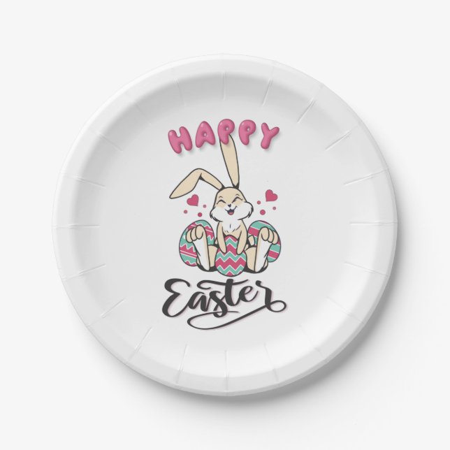 Happy Easter from lovely Easter Bunny Paper Plate (Front)