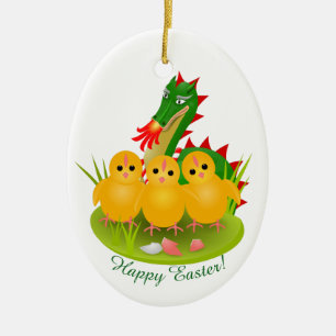 Happy Easter from three chicks and Dragon of Mons Ceramic Tree Decoration
