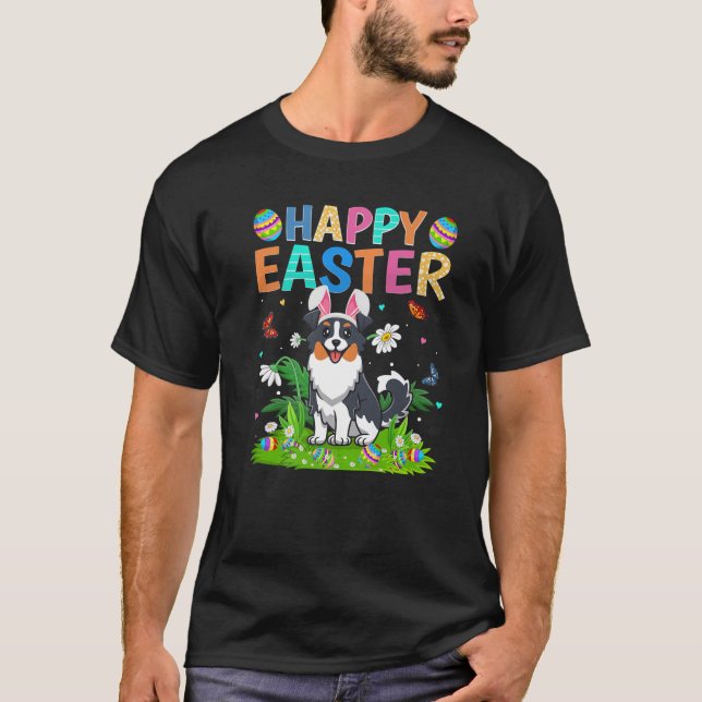 Happy Easter Funny Australian Shepherd Dog Easter T-Shirt (Front)