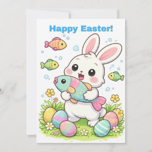 Happy Easter Funny Bunny April Fools Fish Humor Holiday Card