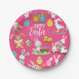 Happy Easter ,Funny Bunny Wishes And Colourful Egg Paper Plate