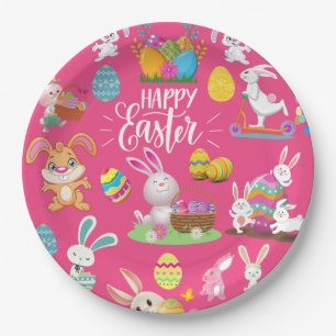 Happy Easter ,Funny Bunny Wishes And Colourful Egg Paper Plate