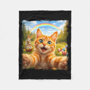 Happy Easter Funny Cat Selfie With Easter Bunny Ki Fleece Blanket