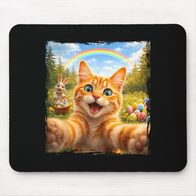 Happy Easter Funny Cat Selfie With Easter Bunny Ki Mouse Pad (Front)
