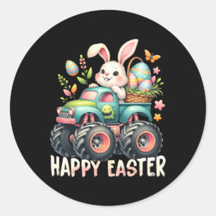 Happy Easter Funny Construction Trucks Kids Bunny  Classic Round Sticker