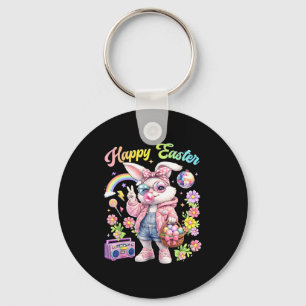 Happy easter funny cute bunny easter eggs girl key ring