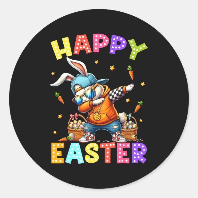 Happy Easter Funny Dabbing Bunny Dab Dance Rabbit  Classic Round Sticker (Front)