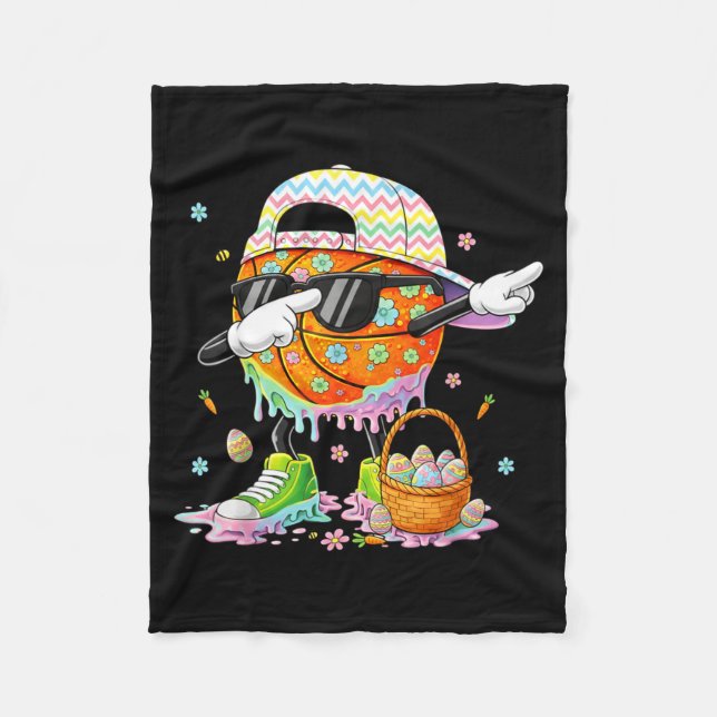 Happy easter funny easter bunny basketball men boy fleece blanket (Front)