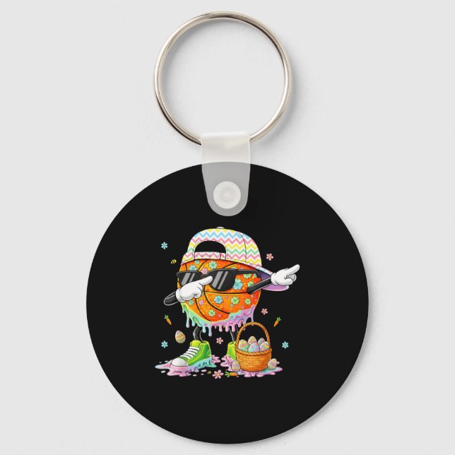 Happy easter funny easter bunny basketball men boy key ring (Front)