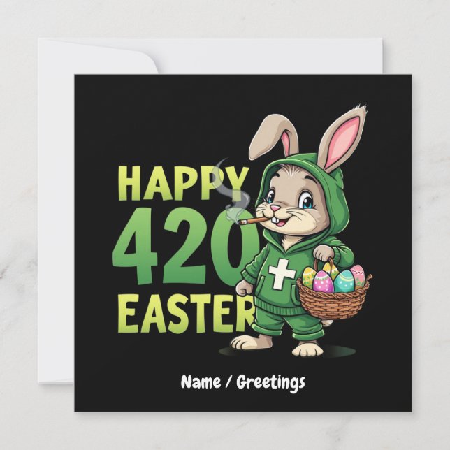  Happy Easter Funny Easter Bunny Design Weed Lover Invitation (Front)