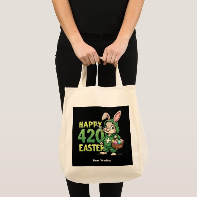  Happy Easter Funny Easter Bunny Design Weed Lover Tote Bag (Front (Product))