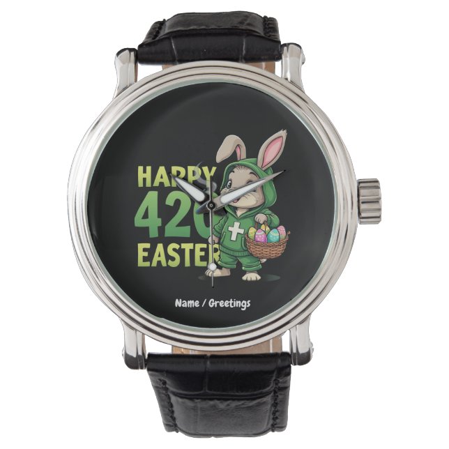  Happy Easter Funny Easter Bunny Design Weed Lover Watch (Front)
