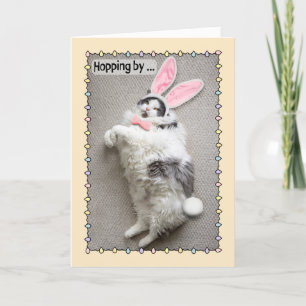 Happy Easter Funny Fat Cat in Bunny Ears Holiday Card