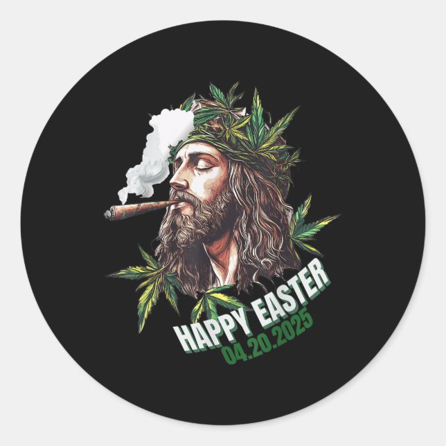 Happy Easter Funny Jesus 2025  Classic Round Sticker (Front)