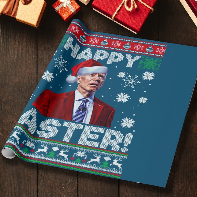 Happy Easter Funny Joe Biden Santa Christmas blue Wrapping Paper (Creator Uploaded)