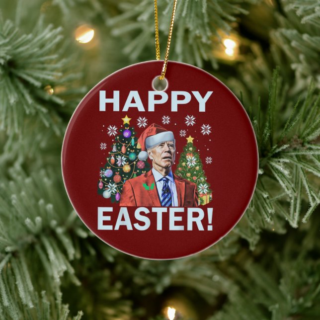 Happy Easter Funny Joe Biden Santa Christmas Ceramic Tree Decoration (Tree)