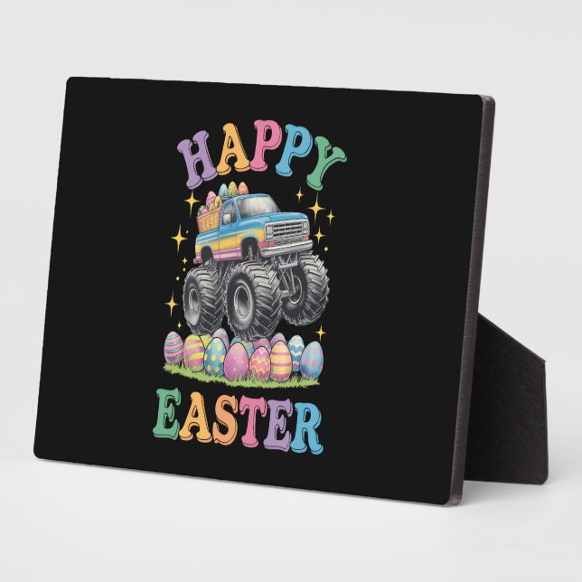 Happy Easter Funny Monster Truck Crush Eggs Plaque (Side)