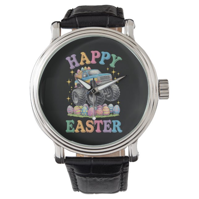 Happy Easter Funny Monster Truck Crush Eggs Watch (Front)