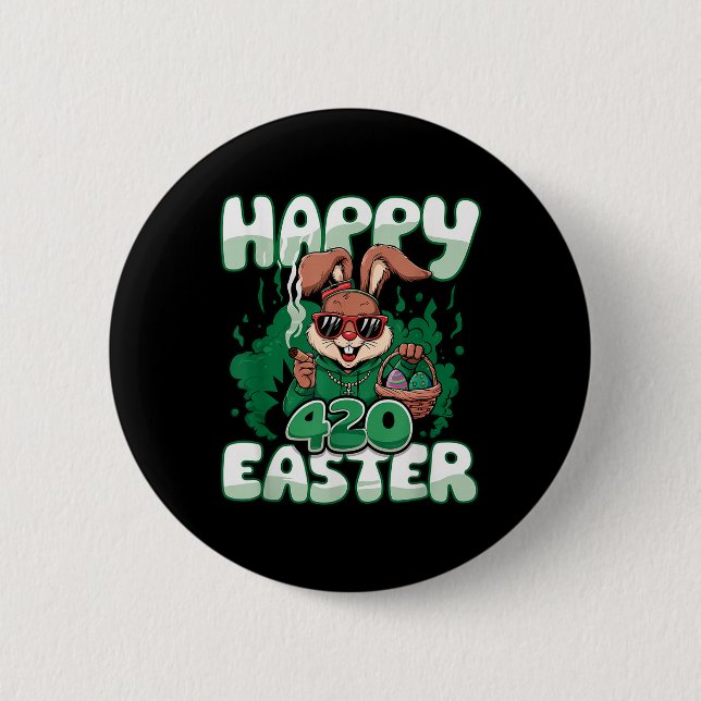Happy Easter Funny Smoking Easter Bunny Men Women  6 Cm Round Badge (Front)