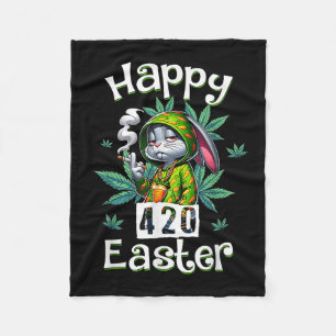 Happy Easter Funny Smoking Easter Bunny Men Women  Fleece Blanket