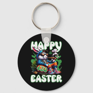 Happy Easter Funny Smoking Easter Bunny Men Women  Key Ring