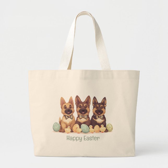 Happy Easter German Shepherd Dogs Large Tote Bag (Front)