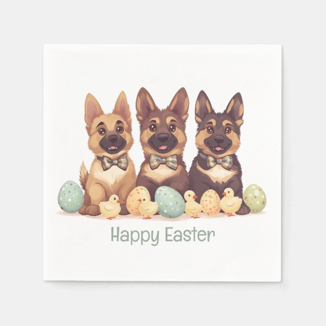 Happy Easter German Shepherd Dogs Napkin (Front)