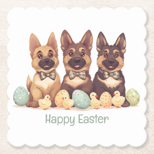 Happy Easter German Shepherd Dogs Paper Coaster (Front)