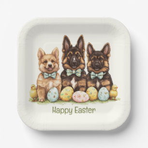 Happy Easter German Shepherd Dogs Paper Plate