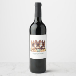 Happy Easter German Shepherd Dogs Wine Label