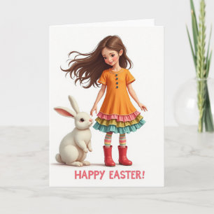 Happy Easter Girl Rabbit Card