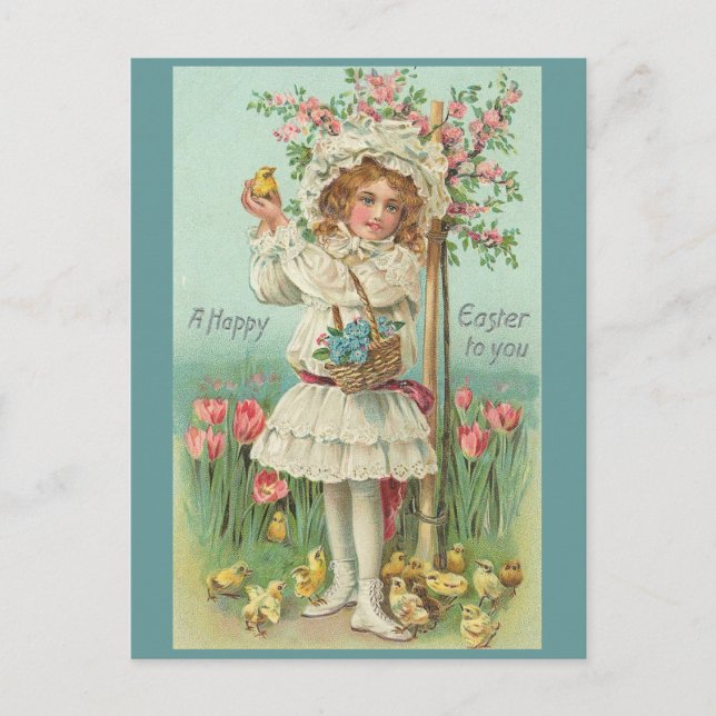 Happy Easter Girl Vintage Holiday Postcard (Front)
