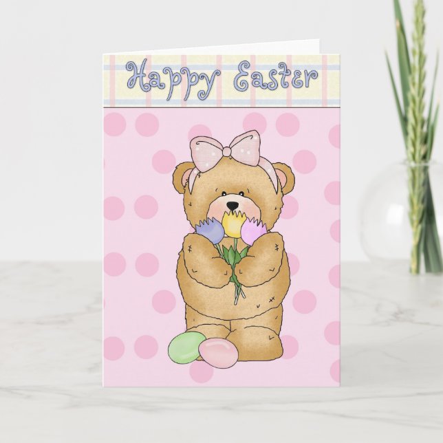 Happy Easter GIrly Bunny Holiday Card (Front)