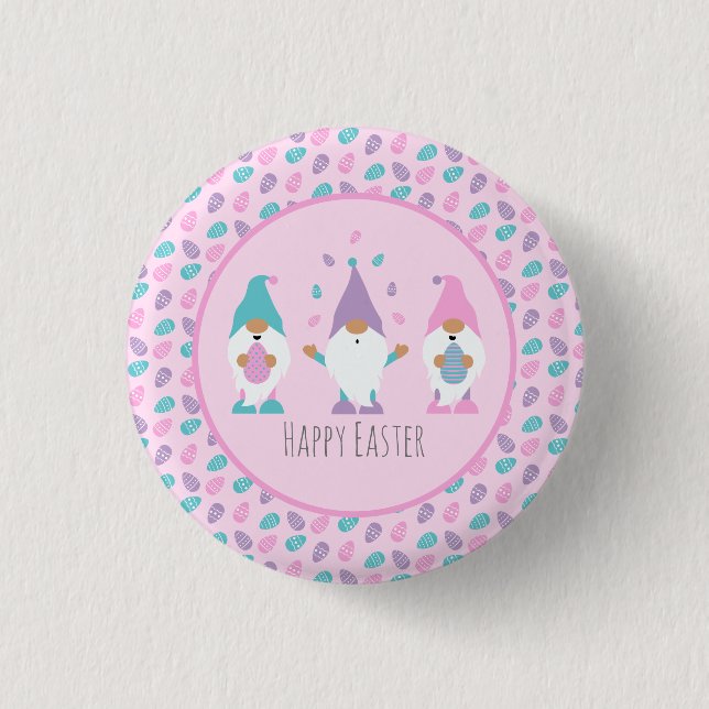 Happy Easter Gnome Juggling Easter Eggs 3 Cm Round Badge (Front)