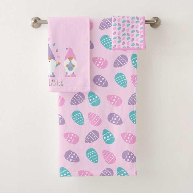 Happy Easter Gnome Juggling Easter Eggs Bath Towel Set (Insitu)