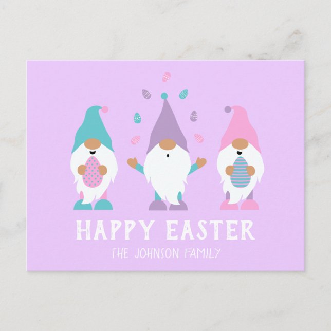 Happy Easter Gnome Juggling Easter Eggs Postcard (Front)
