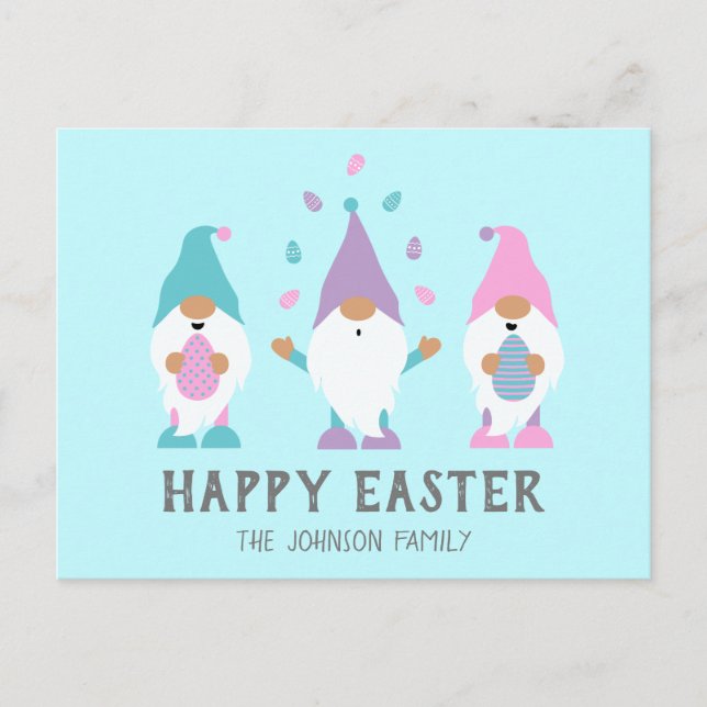 Happy Easter Gnome Juggling Easter Eggs Postcard (Front)