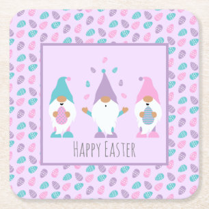Happy Easter Gnome Juggling Easter Eggs Square Paper Coaster