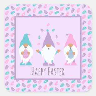 Happy Easter Gnome Juggling Easter Eggs Square Sticker