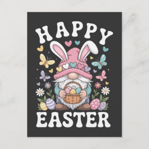 Happy Easter Gnome With Bunny Ears Colourful Eggs  Holiday Postcard