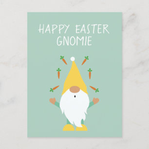 Happy Easter Gnomie Juggling Carrots Postcard