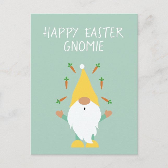 Happy Easter Gnomie Juggling Carrots  Postcard (Front)