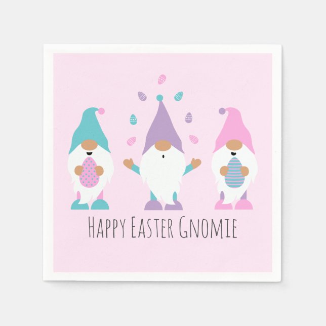 Happy Easter Gnomie Juggling Easter Eggs Napkin (Front)
