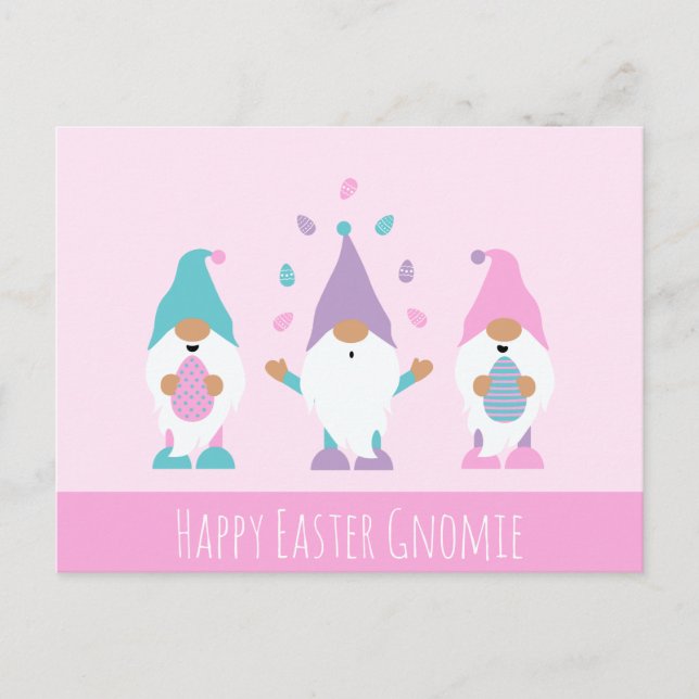 Happy Easter Gnomie Juggling Easter Eggs Postcard (Front)