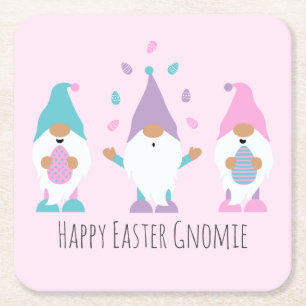 Happy Easter Gnomie Juggling Easter Eggs Square Paper Coaster