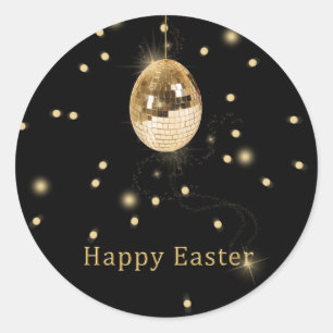Happy Easter Gold Disco Ball Classic Round Sticker