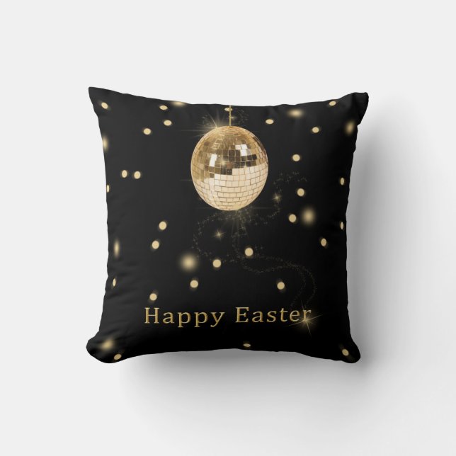 Happy Easter Gold Disco Ball Cushion (Front)